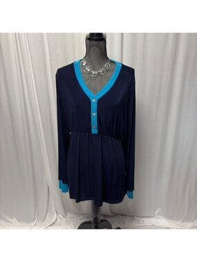 Citiknits Navy Blue Colorblock Tunic Womens Size XL Stretch Long Sleeve Top USA